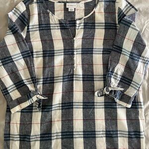 Liz Claiborne Navy and White Checkered Blouse